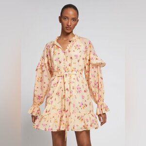 & Other Stories Relaxed Frill Detail Voluminous Mini Dress Yellow Floral – Size